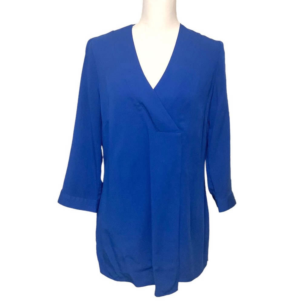 Beautiful Vintage LTD Royal Blue V-Neck Crossover 3/4L Sleeve Tunic Sz SM EUC